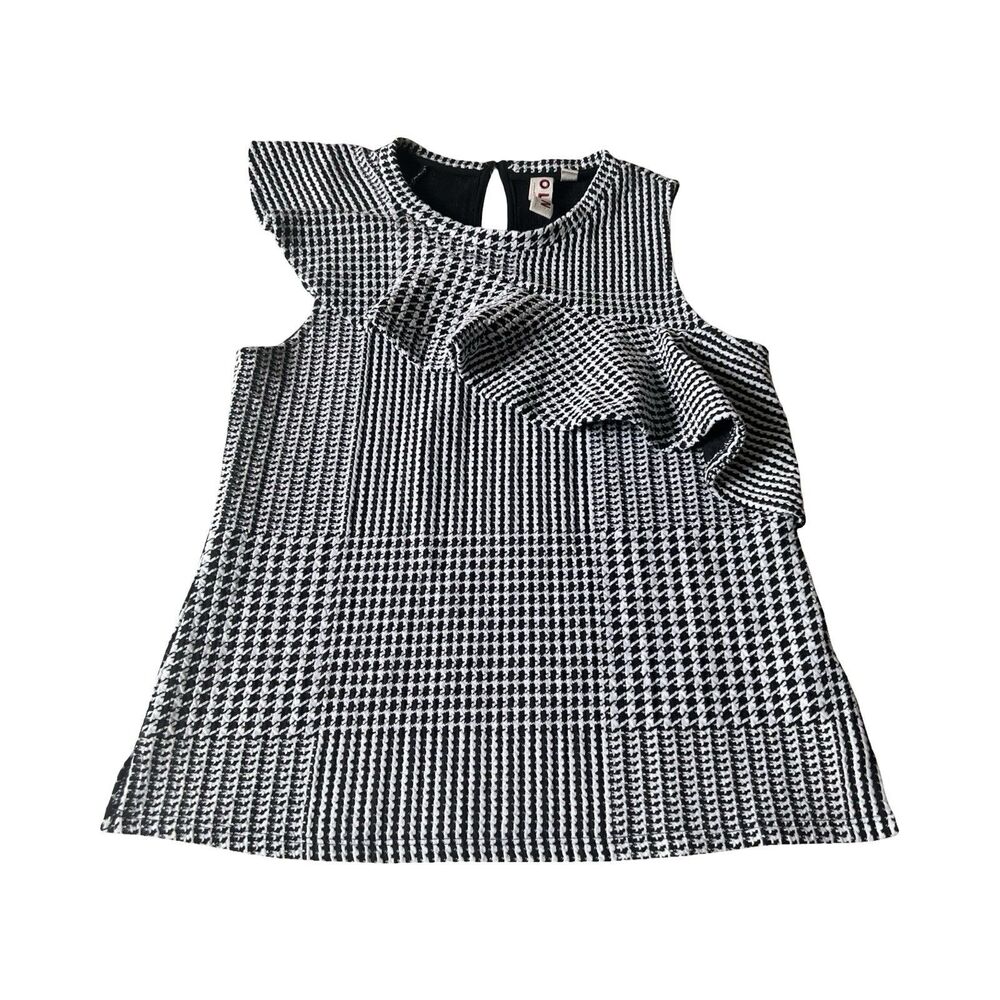 Dolan Left Coast Collection Womens XS Black White Houndstooth‎ Ruffle Knit Top